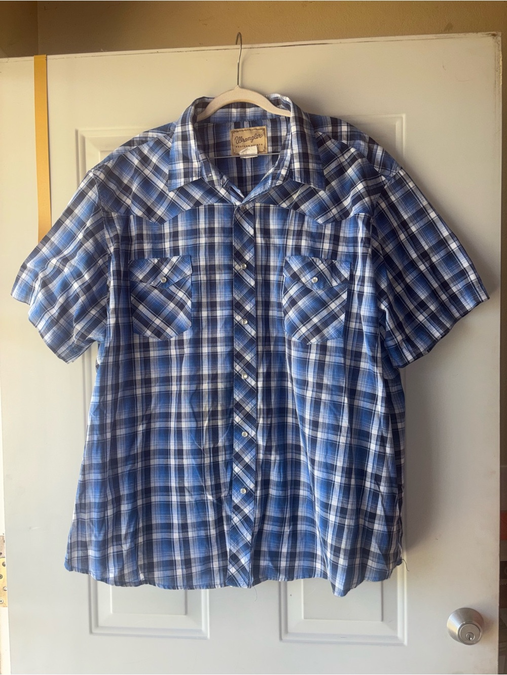 Wrangler blue plaid pearl snap shirt size 3XL
